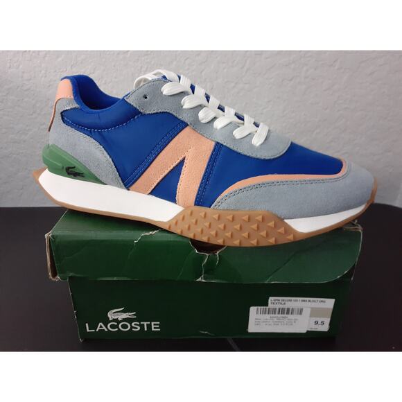 Lacoste Men's L-Spin Deluxe Leather Sneakers Color Blue/Orange Size: 11 - Picture 1 of 3
